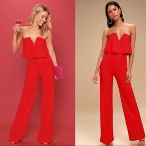 Sexy strapless red jumpsuit